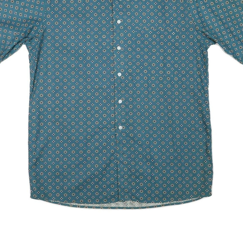 HONOURS Mens Blue Pattern Shirt L Cotton Blend Button Short Sleeve