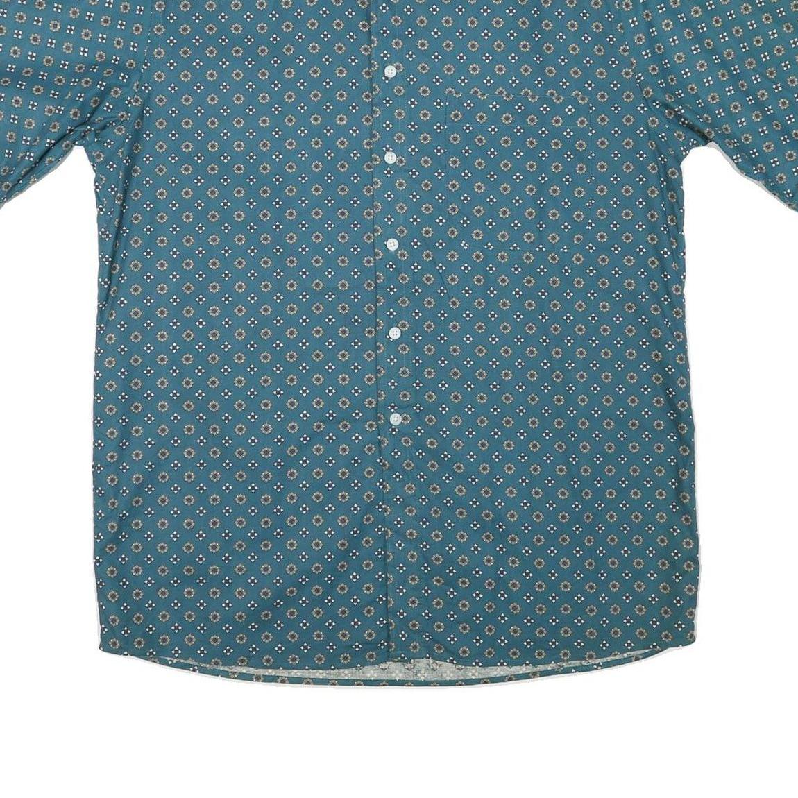 HONOURS Mens Blue Pattern Shirt L Cotton Blend Button Short Sleeve