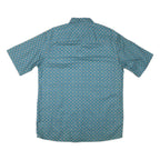 HONOURS Mens Blue Pattern Shirt L Cotton Blend Button Short Sleeve