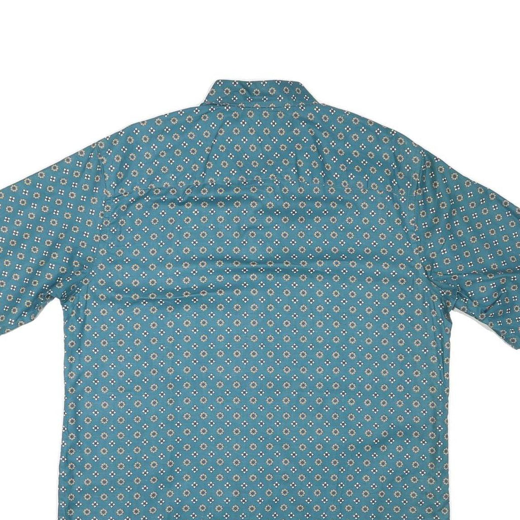 HONOURS Mens Blue Pattern Shirt L Cotton Blend Button Short Sleeve