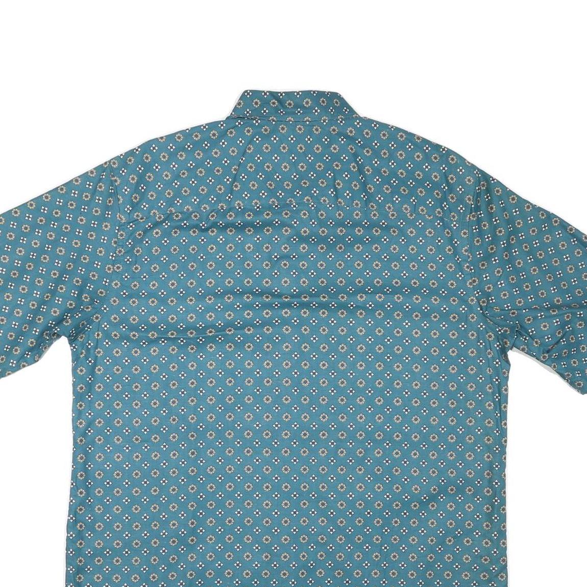 HONOURS Mens Blue Pattern Shirt L Cotton Blend Button Short Sleeve
