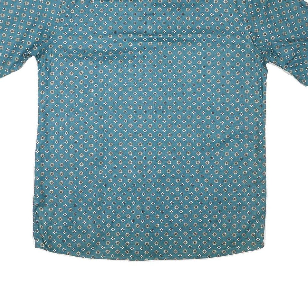HONOURS Mens Blue Pattern Shirt L Cotton Blend Button Short Sleeve