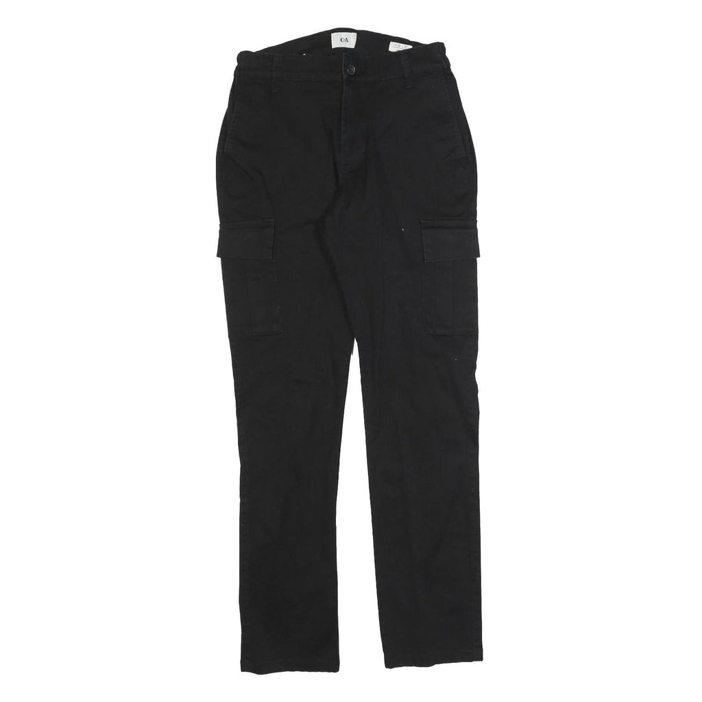 C&A Mens Cotton Blend Black Slim Cargo Trousers W30 L32 Smart Casual Zip Closure