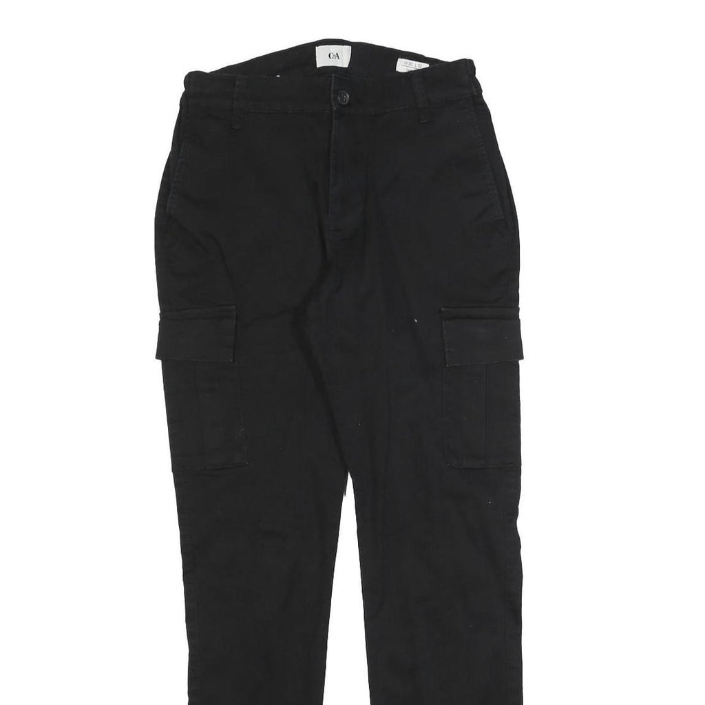 C&A Mens Cotton Blend Black Slim Cargo Trousers W30 L32 Smart Casual Zip Closure