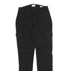 C&A Mens Cotton Blend Black Slim Cargo Trousers W30 L32 Smart Casual Zip Closure
