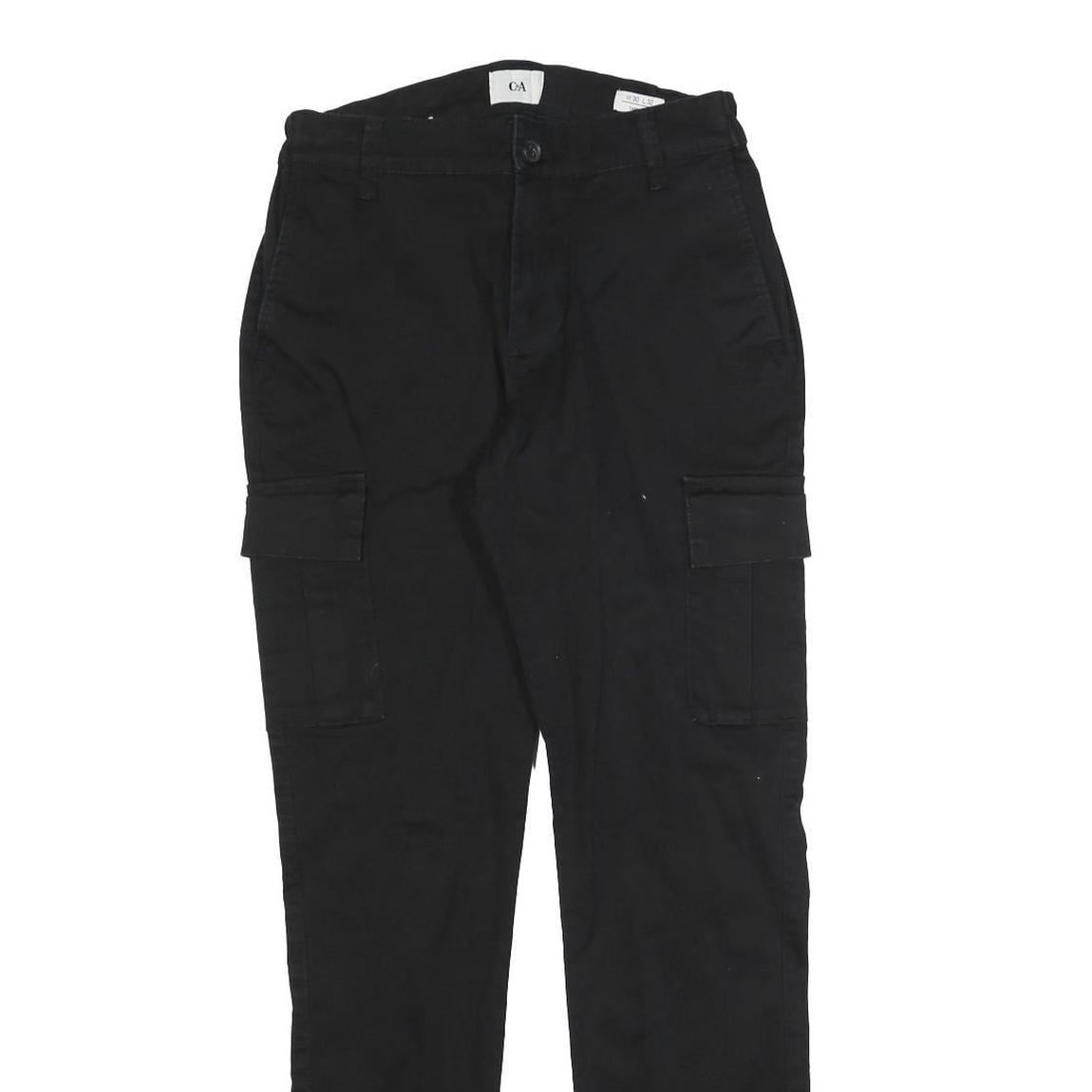 C&A Mens Cotton Blend Black Slim Cargo Trousers W30 L32 Smart Casual Zip Closure