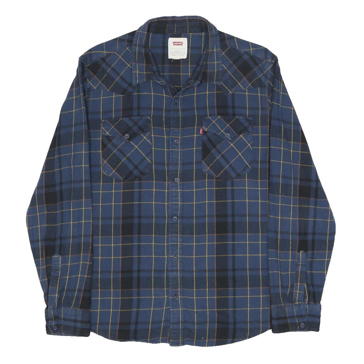 LEVI'S Mens Blue Check Shirt L Casual Cotton Long Sleeve Flannel