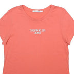 CALVIN KLEIN JEANS Womens Coral T-Shirt XL Short Sleeve Crew Neck Logo Print