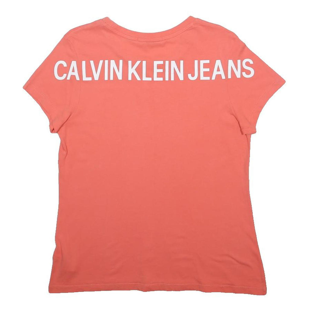 CALVIN KLEIN JEANS Womens Coral T-Shirt XL Short Sleeve Crew Neck Logo Print