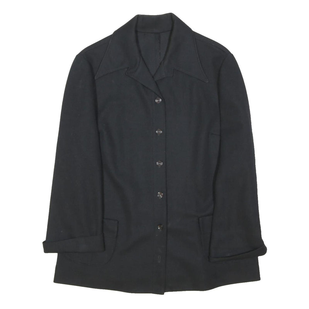 Womens Black Classic Jacket M Button Closure Plain Regular Fit Long Sleeve