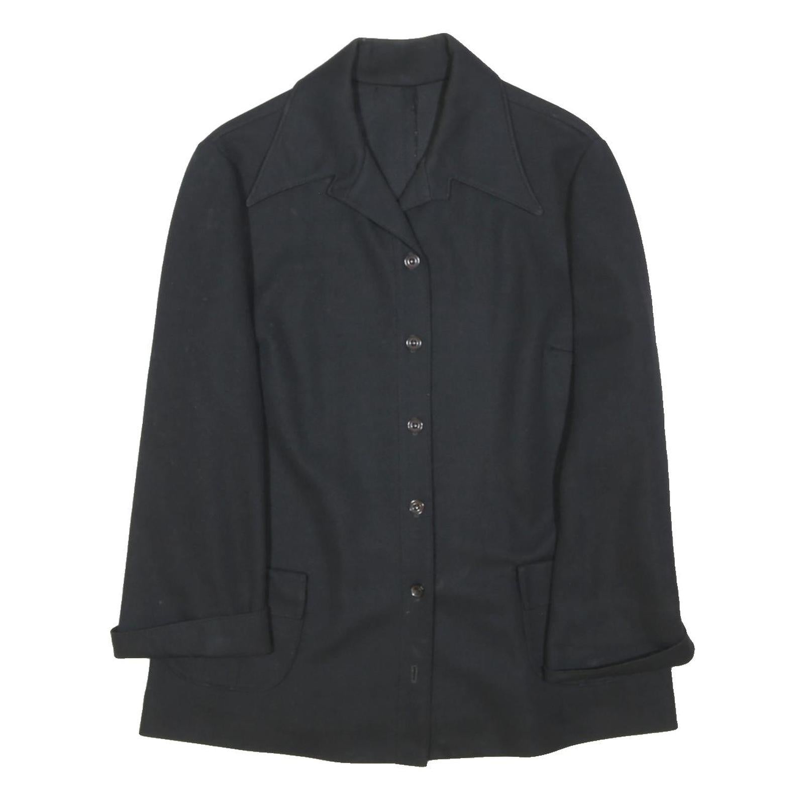 Womens Black Classic Jacket M Button Closure Plain Regular Fit Long Sleeve