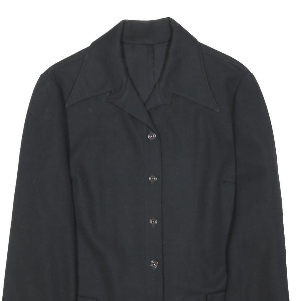 Womens Black Classic Jacket M Button Closure Plain Regular Fit Long Sleeve
