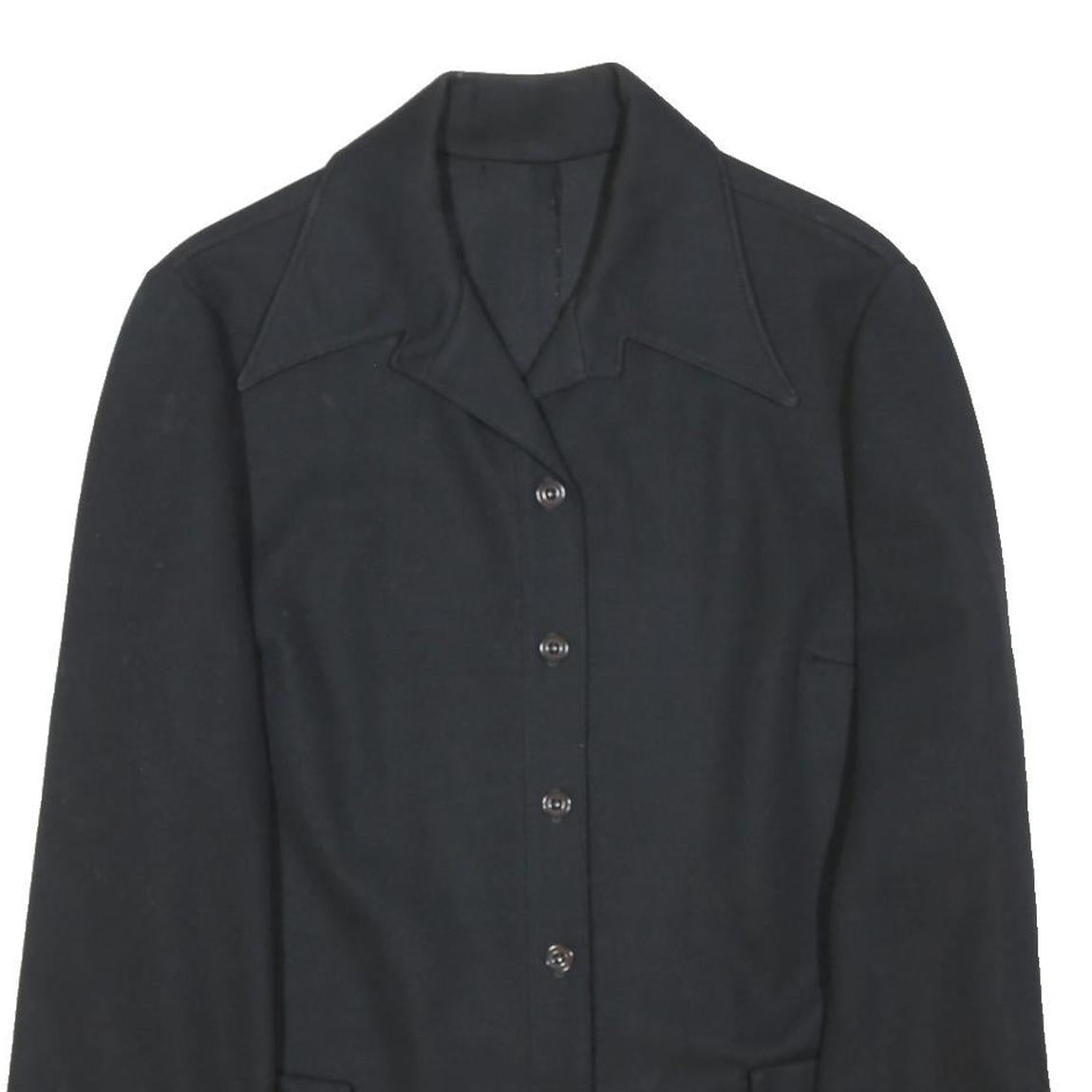 Womens Black Classic Jacket M Button Closure Plain Regular Fit Long Sleeve