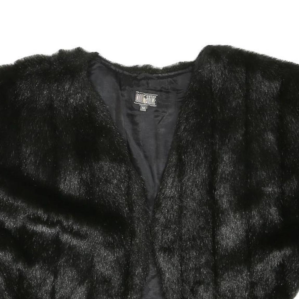 COOL FACE Womens Black Faux Fur Cropped Jacket M Polyester Blend Soft Texture