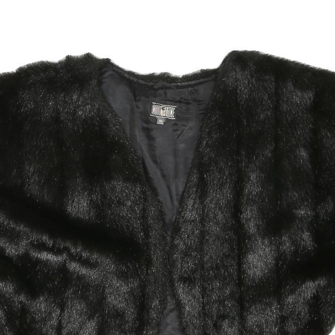 COOL FACE Womens Black Faux Fur Cropped Jacket M Polyester Blend Soft Texture