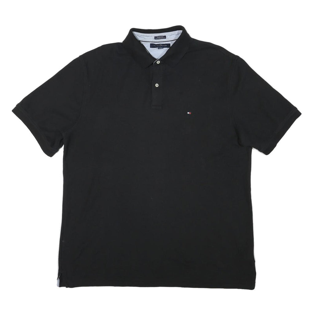 TOMMY HILFIGER Mens Black Short Sleeve Plain 2XL Polo Shirt Cotton Blend
