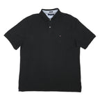 TOMMY HILFIGER Mens Black Short Sleeve Plain 2XL Polo Shirt Cotton Blend
