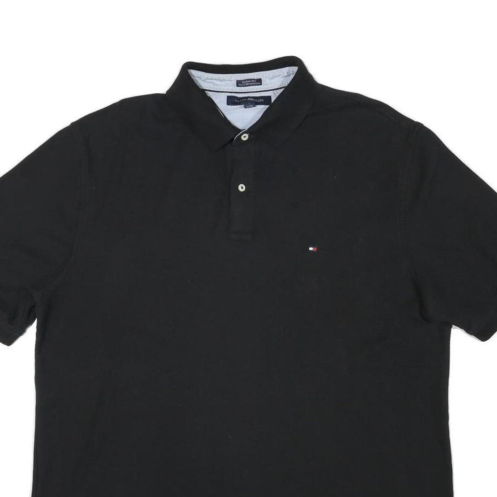 TOMMY HILFIGER Mens Black Short Sleeve Plain 2XL Polo Shirt Cotton Blend