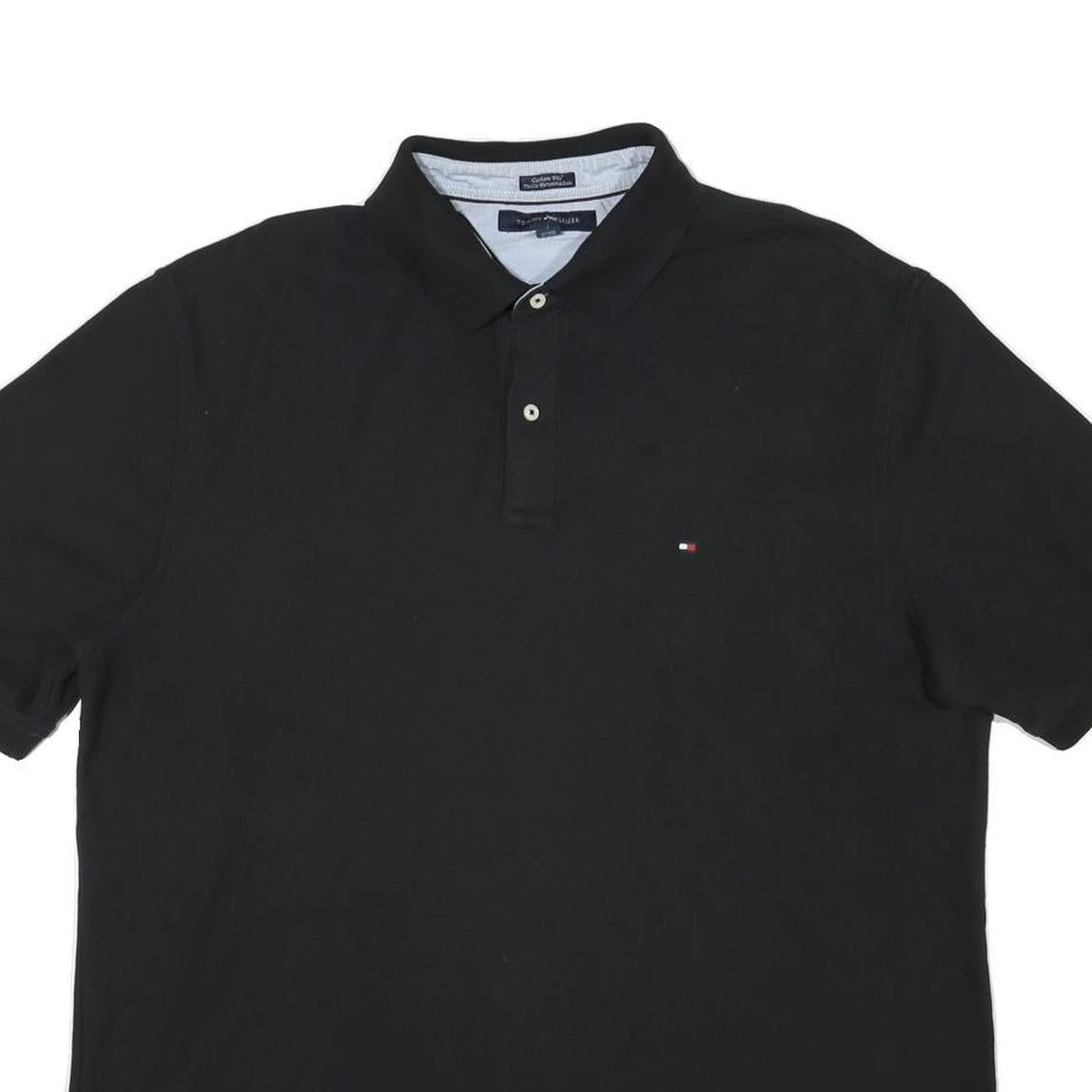 TOMMY HILFIGER Mens Black Short Sleeve Plain 2XL Polo Shirt Cotton Blend