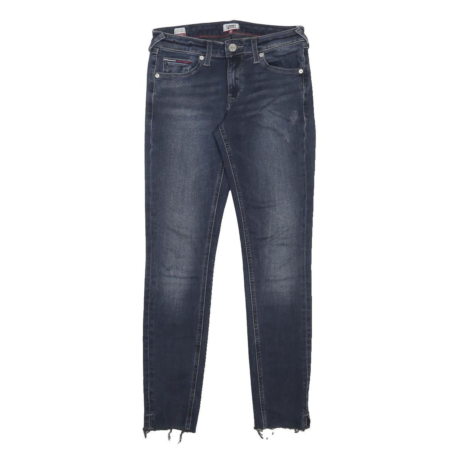 TOMMY JEANS Womens Slim Blue Skinny Denim Medium Wash W26 L27 Distressed Hem Zip