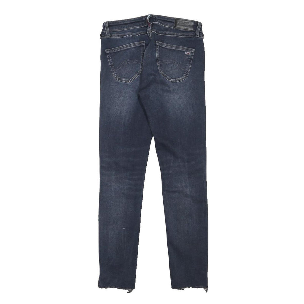 TOMMY JEANS Womens Slim Blue Skinny Denim Medium Wash W26 L27 Distressed Hem Zip
