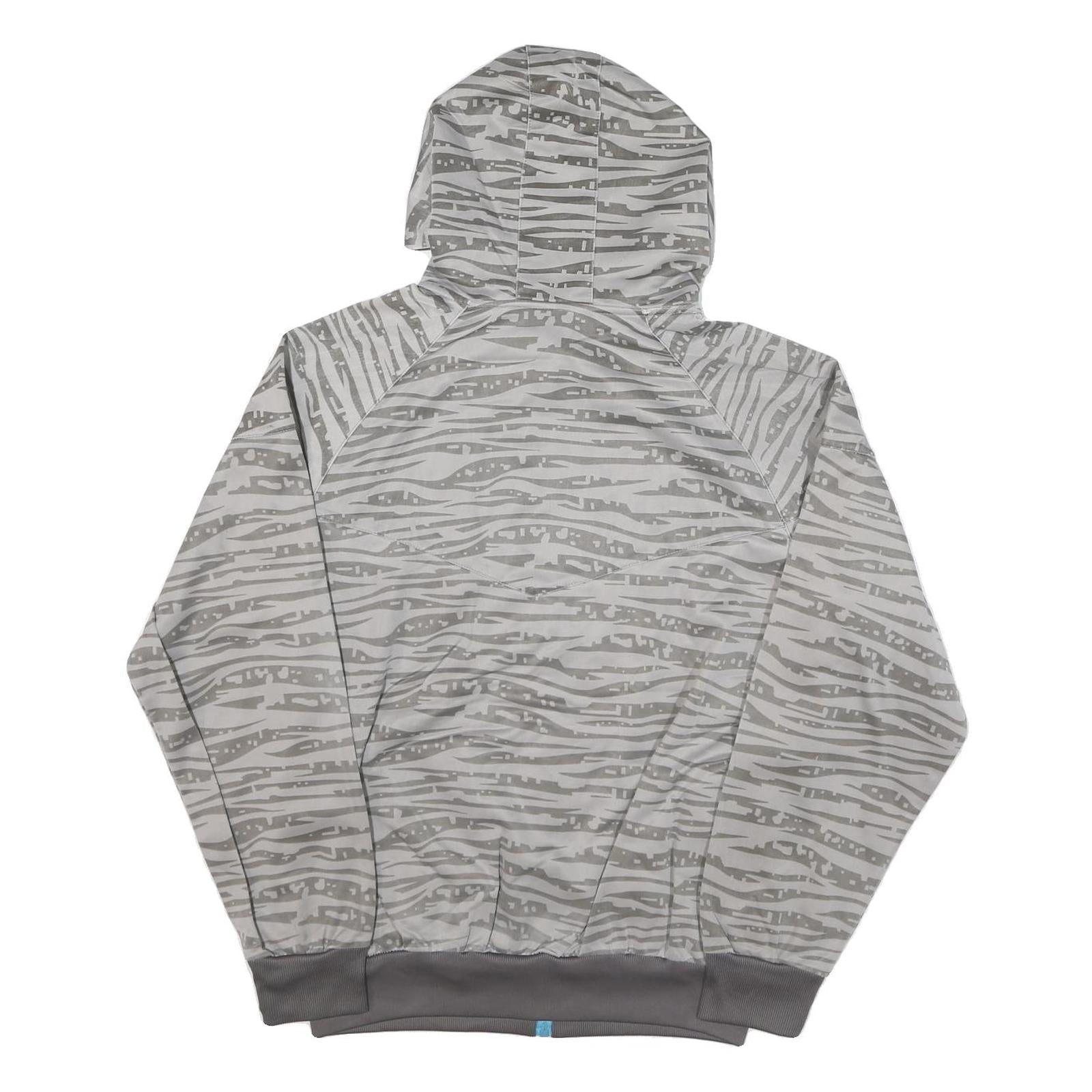 NIKE Mens Grey Blue Printed Jacket L Polyester Blend Zip Hooded Regular Fit