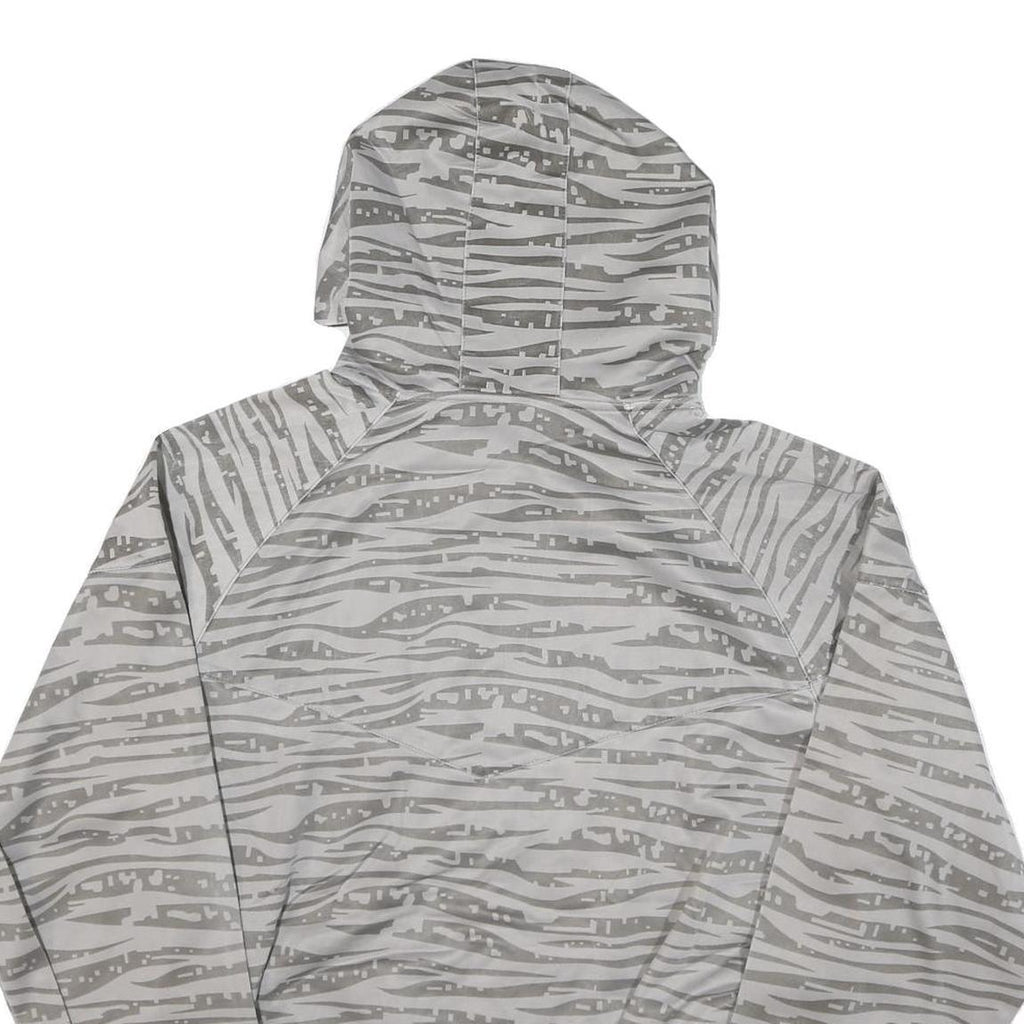 NIKE Mens Grey Blue Printed Jacket L Polyester Blend Zip Hooded Regular Fit