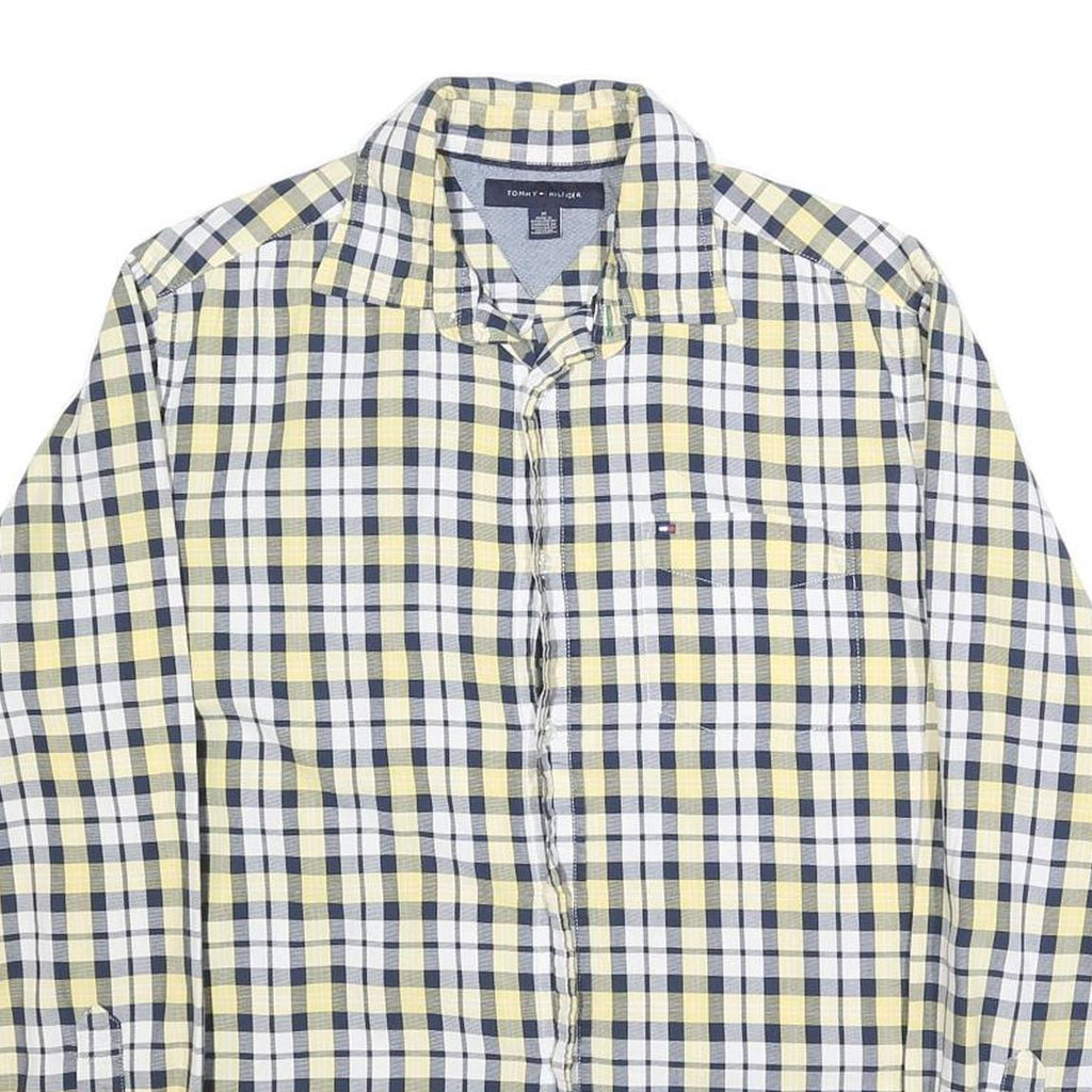 TOMMY HILFIGER Mens Yellow & Navy Check Shirt M Classic Cotton Long Sleeve