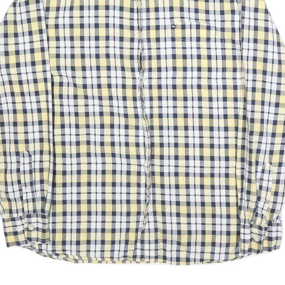 TOMMY HILFIGER Mens Yellow & Navy Check Shirt M Classic Cotton Long Sleeve