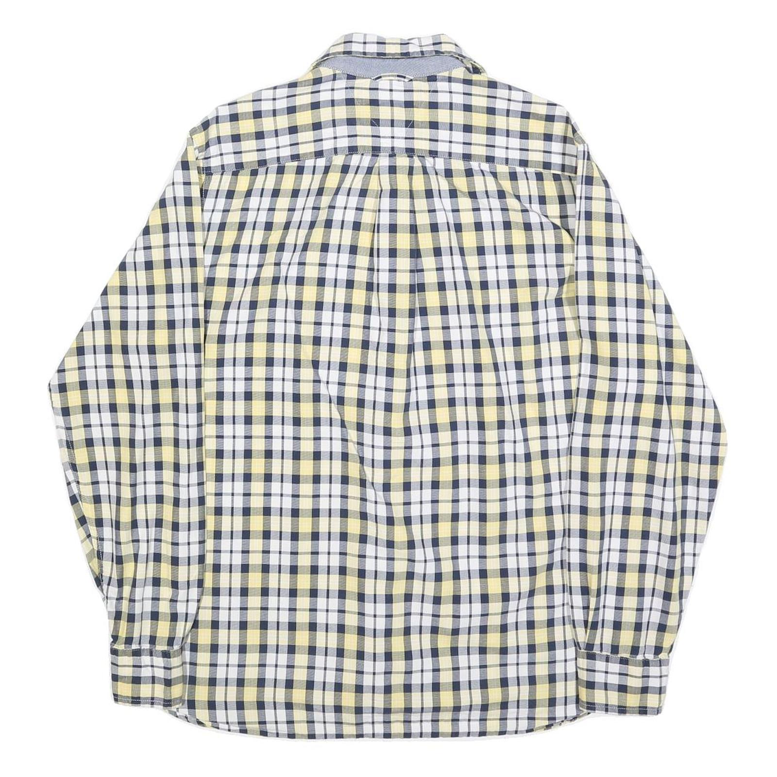 TOMMY HILFIGER Mens Yellow & Navy Check Shirt M Classic Cotton Long Sleeve