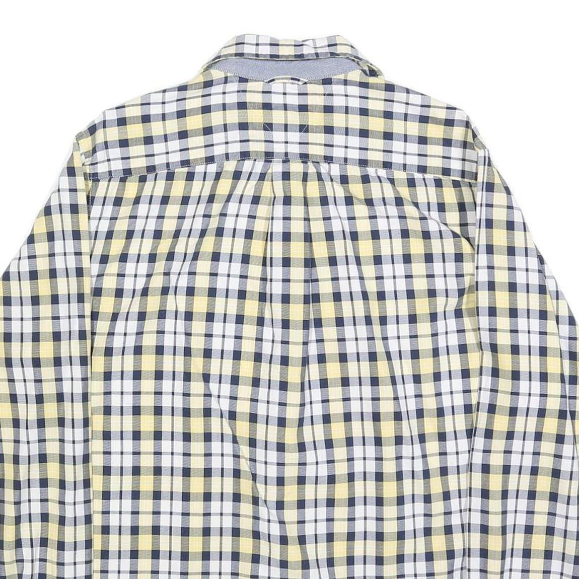 TOMMY HILFIGER Mens Yellow & Navy Check Shirt M Classic Cotton Long Sleeve