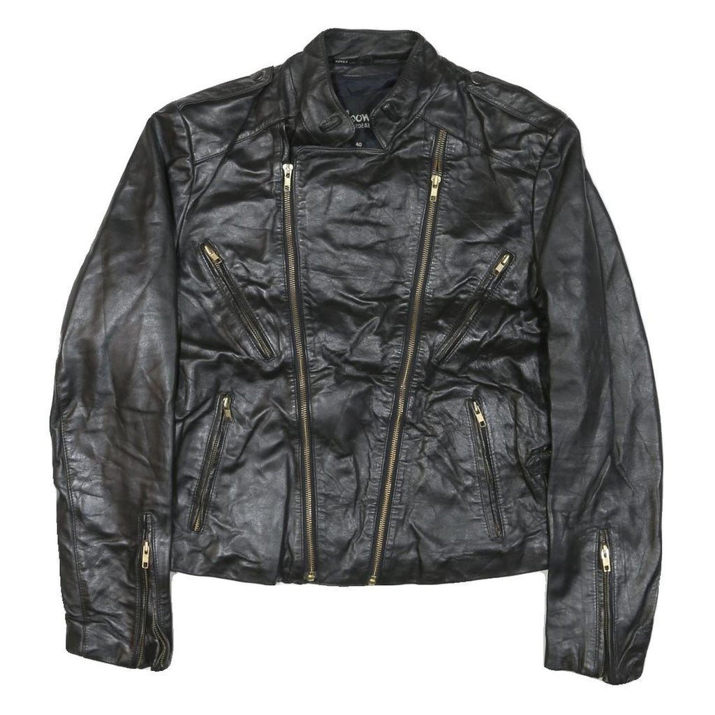 WILSON Womens Black Leather Biker Jacket M Zip Soft Real Stylish Zipped