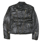 WILSON Womens Black Leather Biker Jacket M Zip Soft Real Stylish Zipped