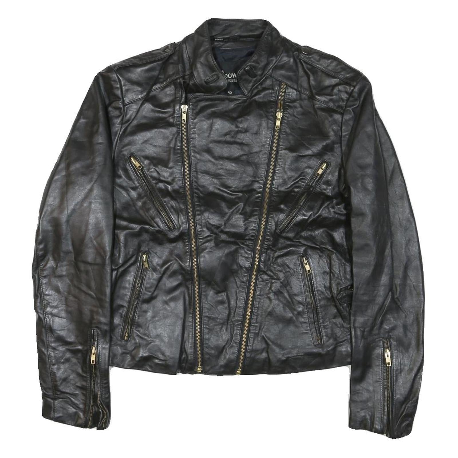 WILSON Womens Black Leather Biker Jacket M Zip Soft Real Stylish Zipped