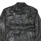 WILSON Womens Black Leather Biker Jacket M Zip Soft Real Stylish Zipped