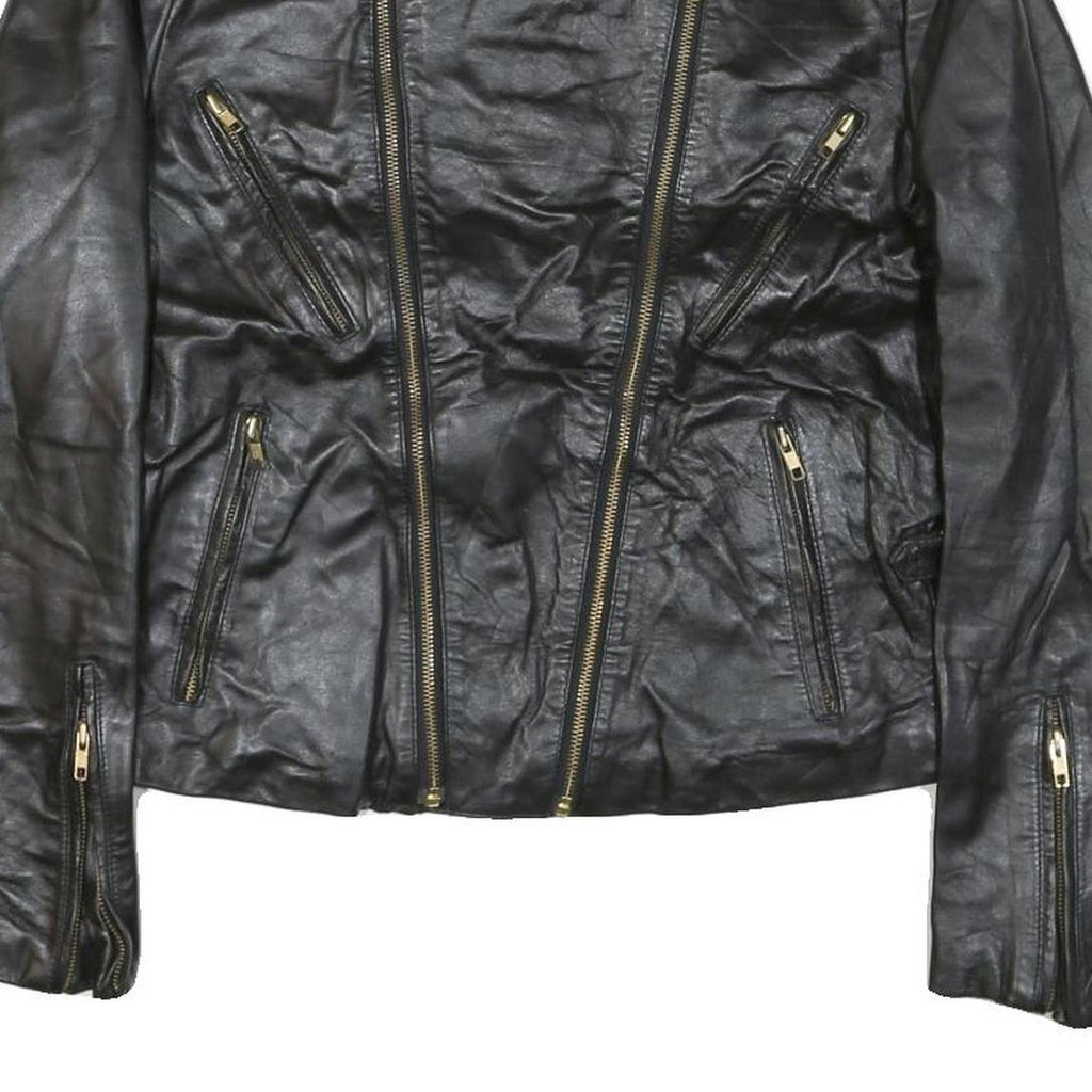 WILSON Womens Black Leather Biker Jacket M Zip Soft Real Stylish Zipped