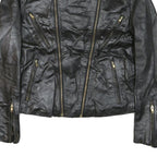 WILSON Womens Black Leather Biker Jacket M Zip Soft Real Stylish Zipped