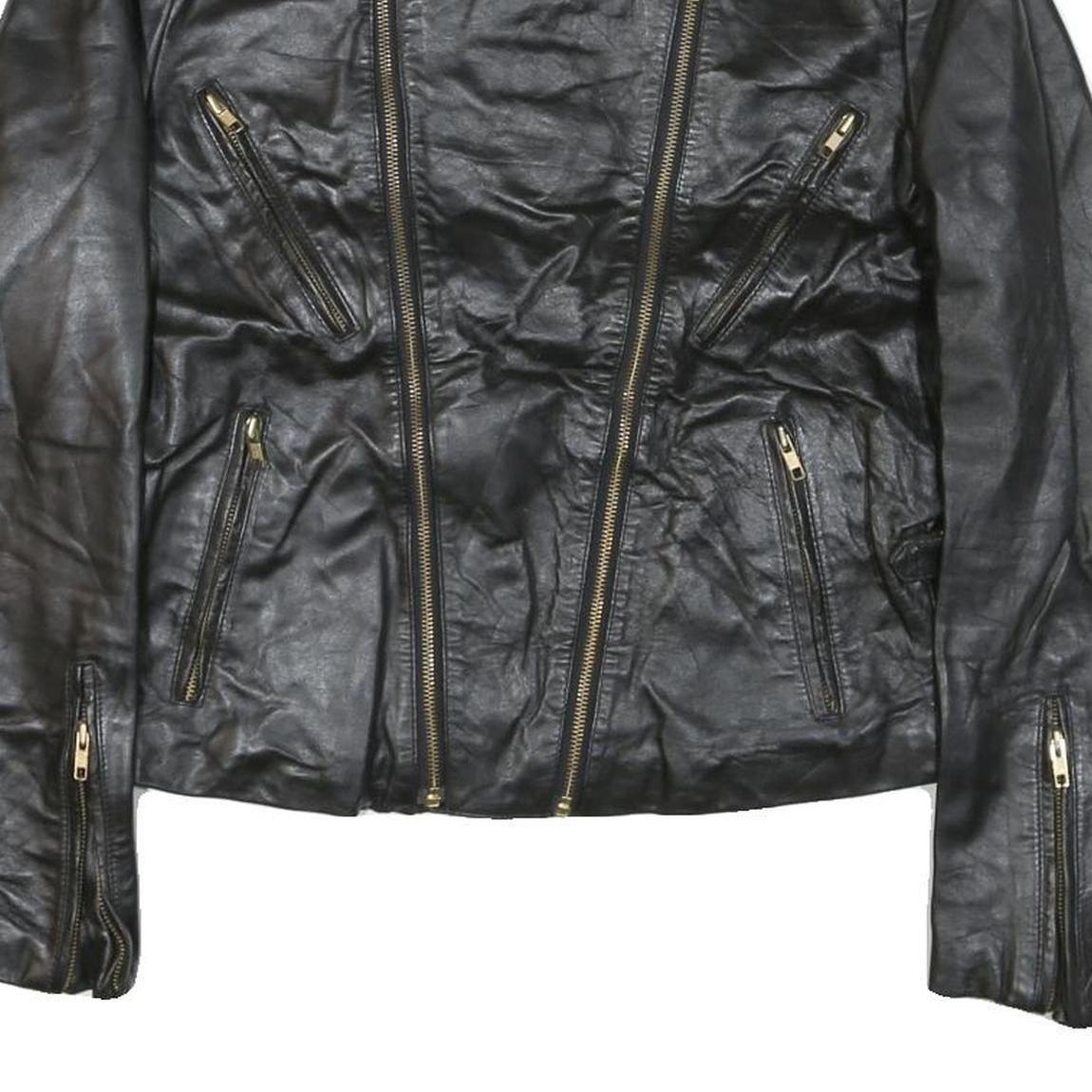 WILSON Womens Black Leather Biker Jacket M Zip Soft Real Stylish Zipped