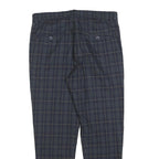 ZARA MAN Mens Cotton Blend Navy Blue Slim Tapered Trousers W32 L27 Checked