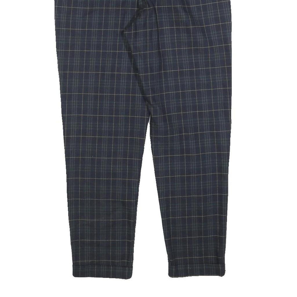 ZARA MAN Mens Cotton Blend Navy Blue Slim Tapered Trousers W32 L27 Checked