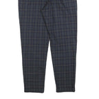 ZARA MAN Mens Cotton Blend Navy Blue Slim Tapered Trousers W32 L27 Checked