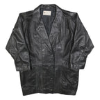 Womens Black Leather Button Jacket S Plain Classic Stylish Soft