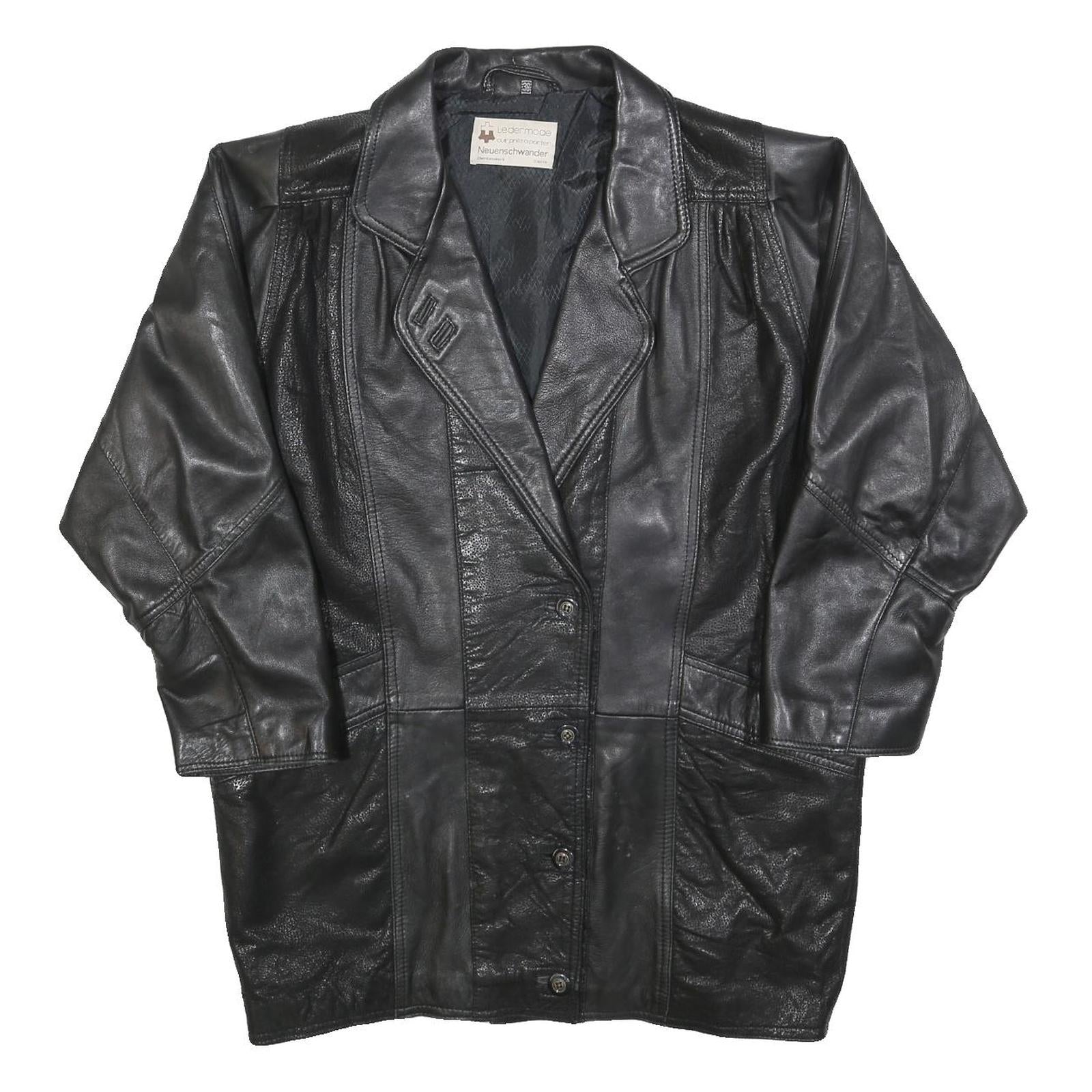 Womens Black Leather Button Jacket S Plain Classic Stylish Soft