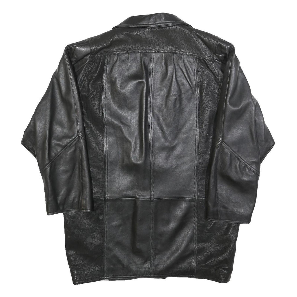 Womens Black Leather Button Jacket S Plain Classic Stylish Soft