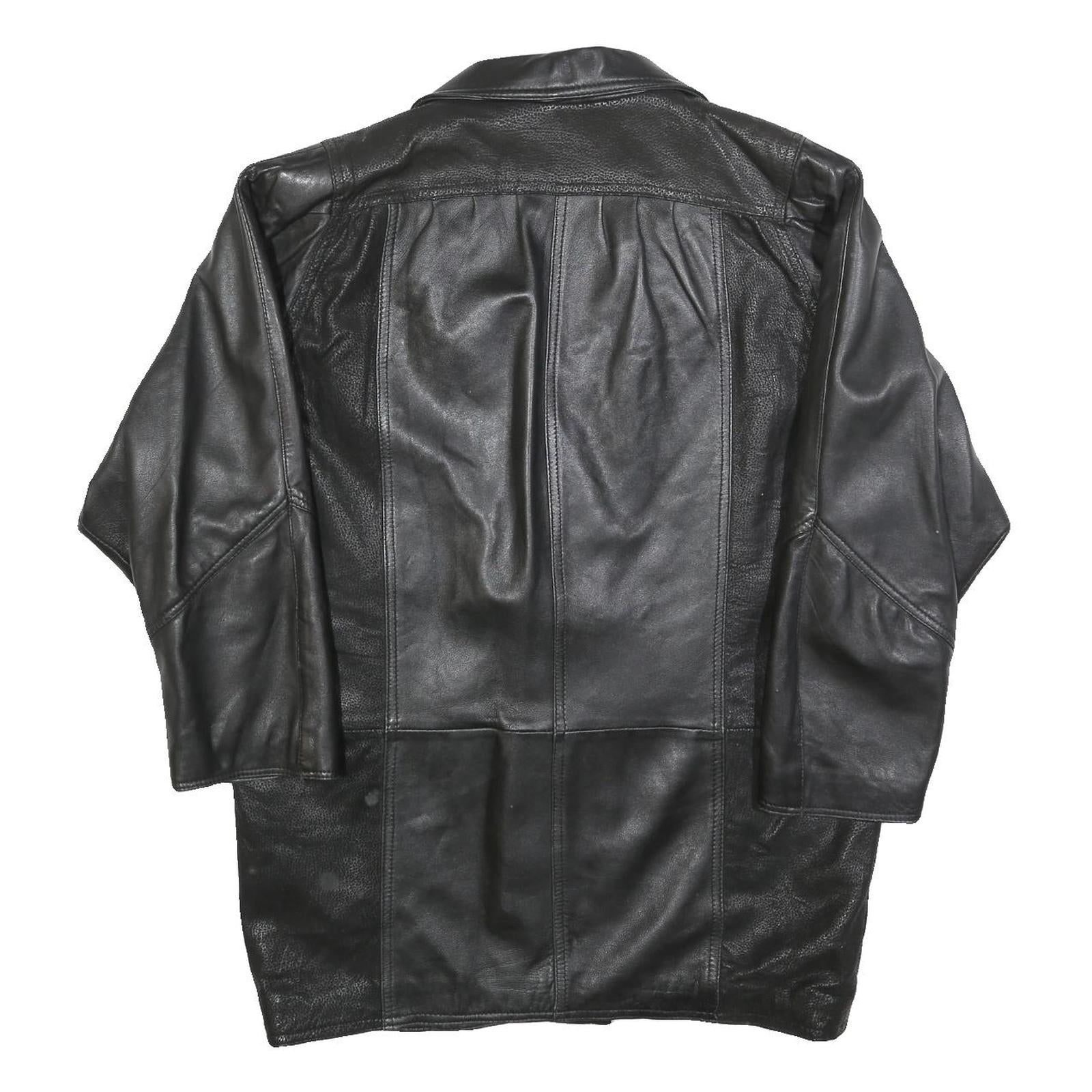 Womens Black Leather Button Jacket S Plain Classic Stylish Soft