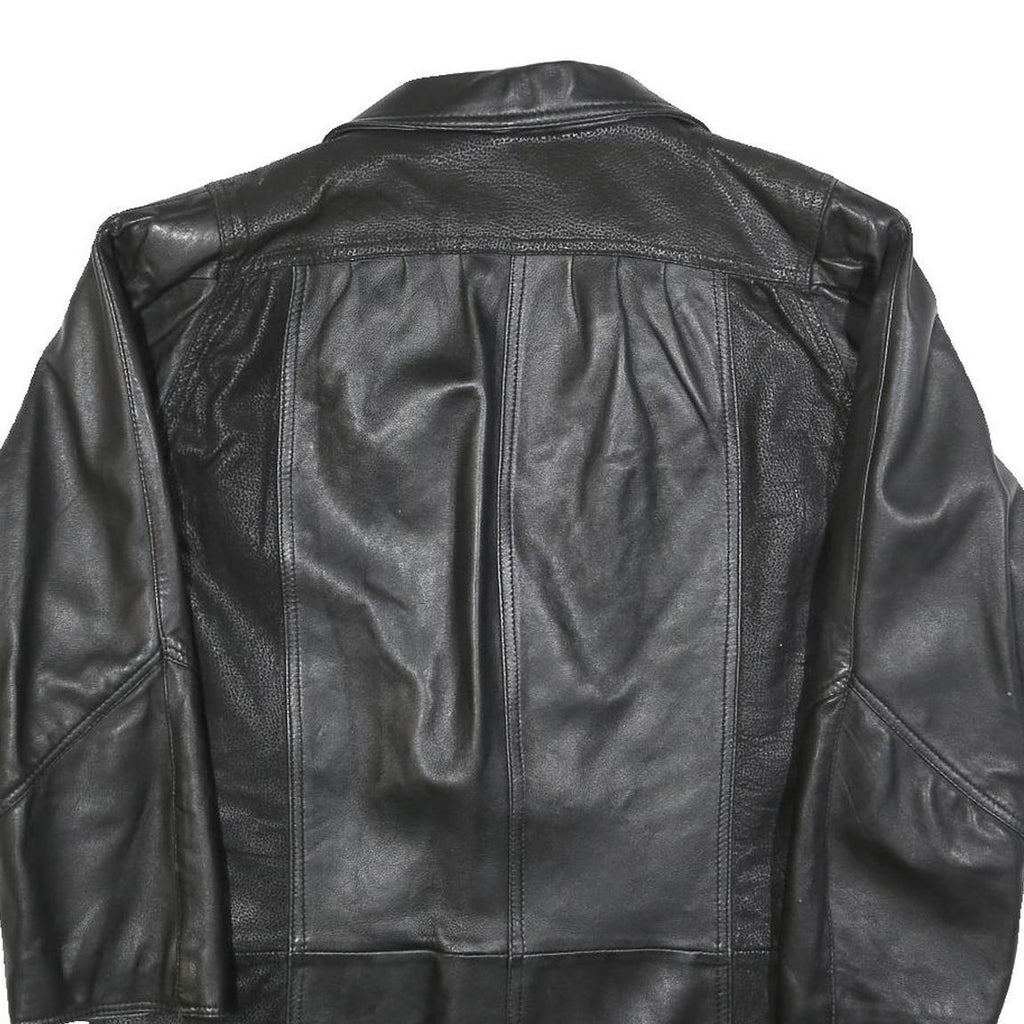 Womens Black Leather Button Jacket S Plain Classic Stylish Soft