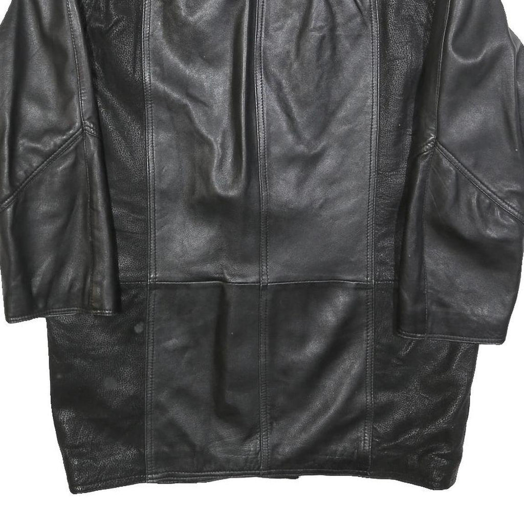 Womens Black Leather Button Jacket S Plain Classic Stylish Soft