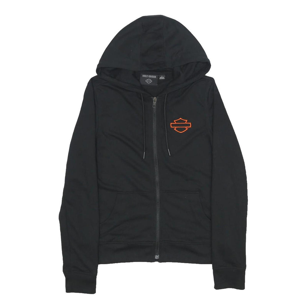 HARLEY DAVIDSON Womens Black Hoodie S Cotton Blend Full Zip Logo Sweatshirt
