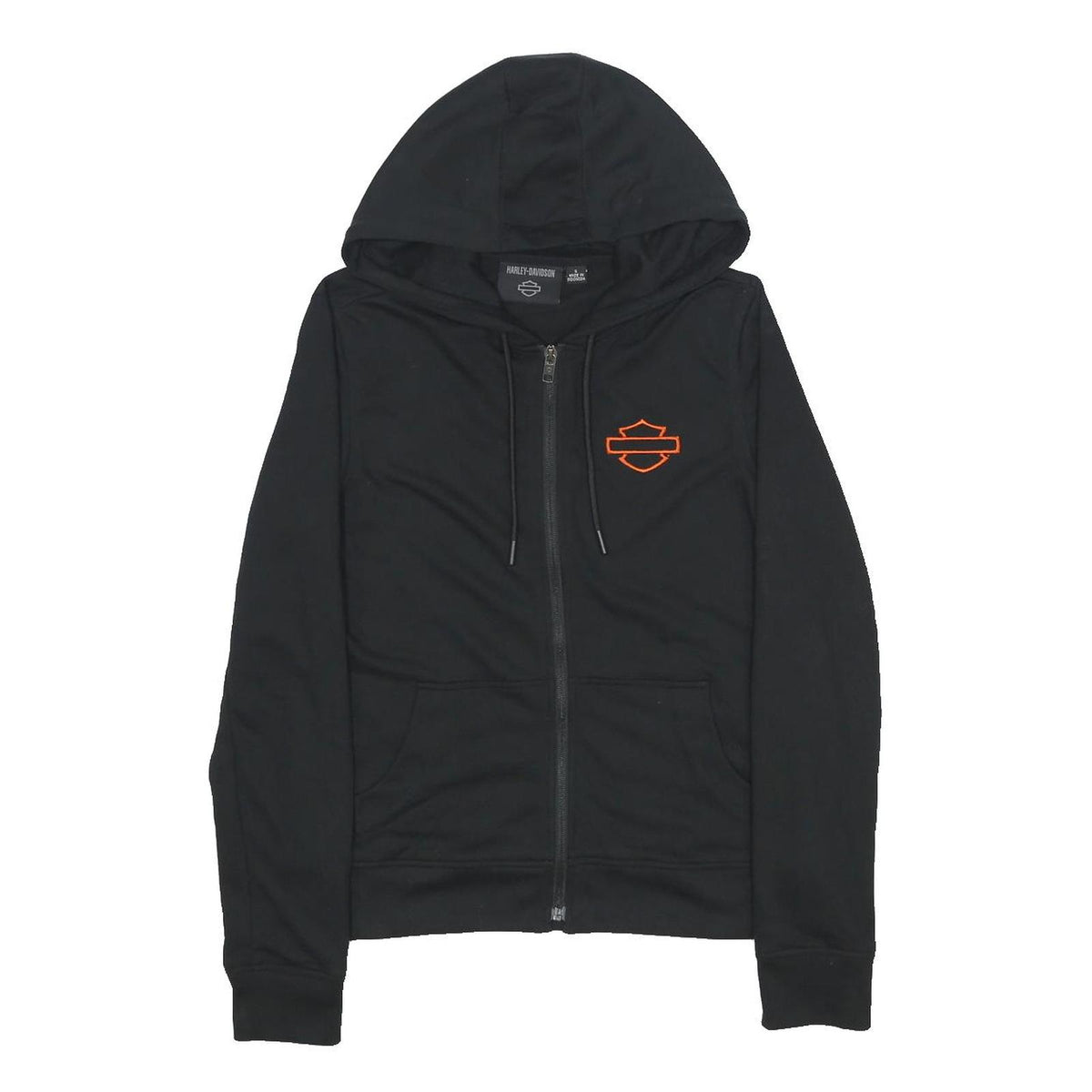 HARLEY DAVIDSON Womens Black Hoodie S Cotton Blend Full Zip Logo Sweatshirt