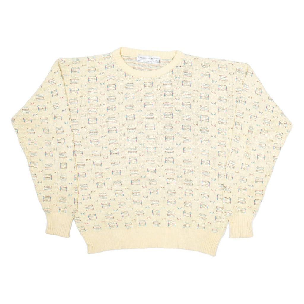 PETERBOROUGH ROW Womens Patterned Jumper Beige Geometric Tight Knit L